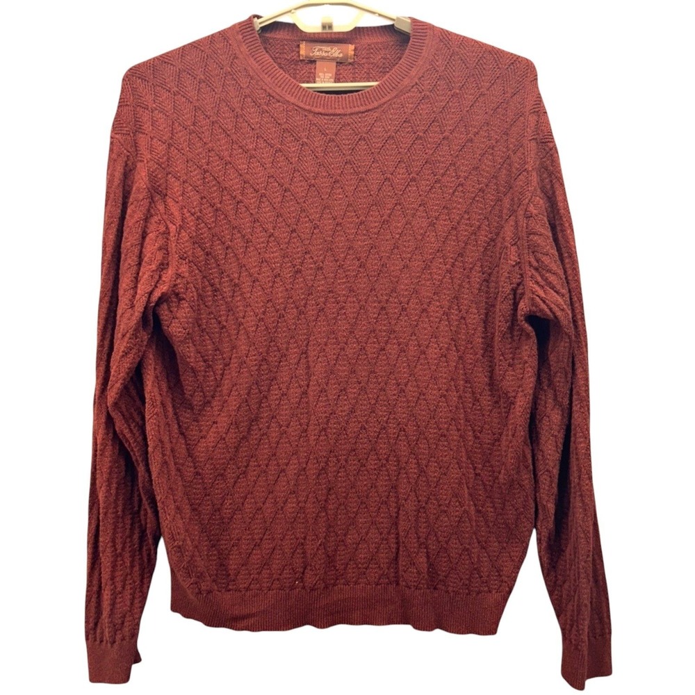 Vintage Tasso Elba Mens Sweater Size Large‎ Brown Diamond Knit Preppy Ivy League